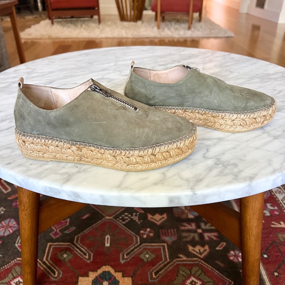 Eric Michael Olive Suede Zip Platform Espadrilles… - image 3